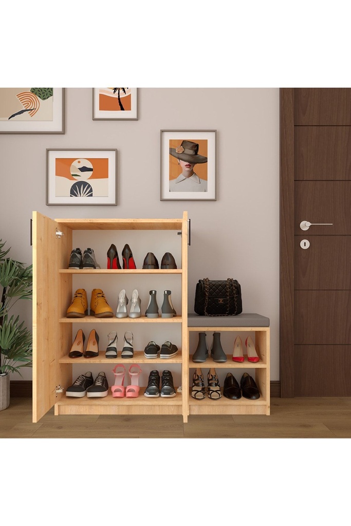 Puflu İki Kapaklı Safir Meşe Ayakkabılık A-22 - Görsel 2