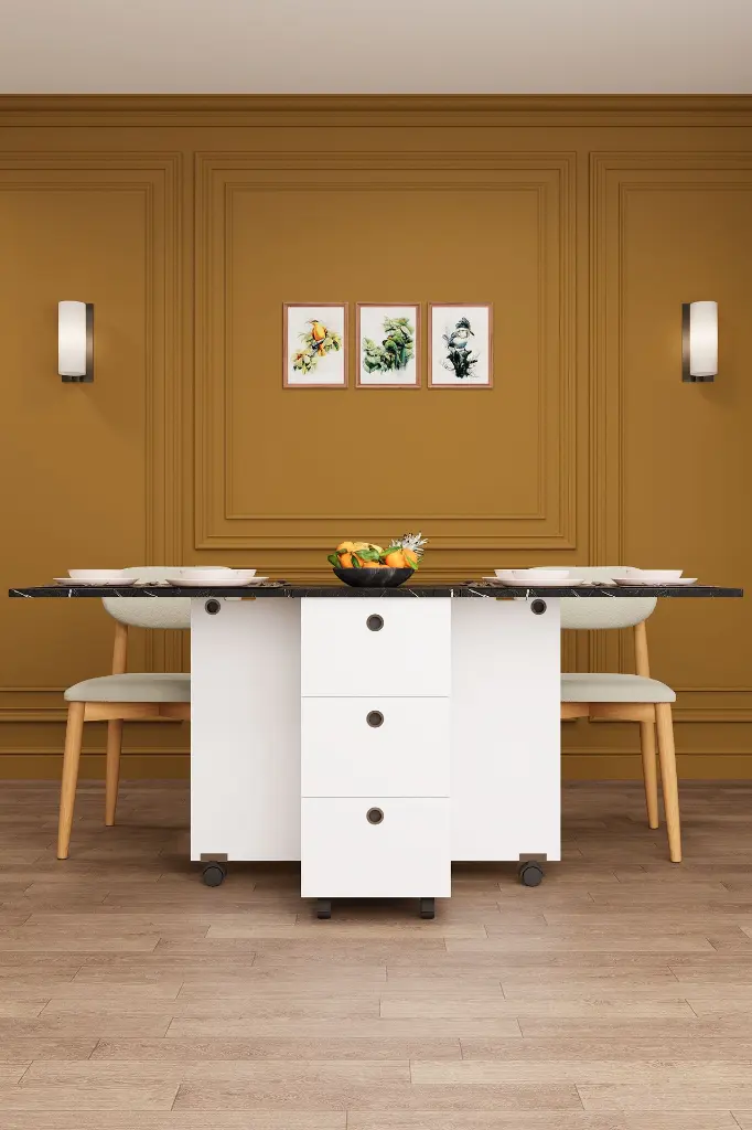 Royal Mermer Tablalı Katlanır Mutfak Masası 170x70 cm KM-30 