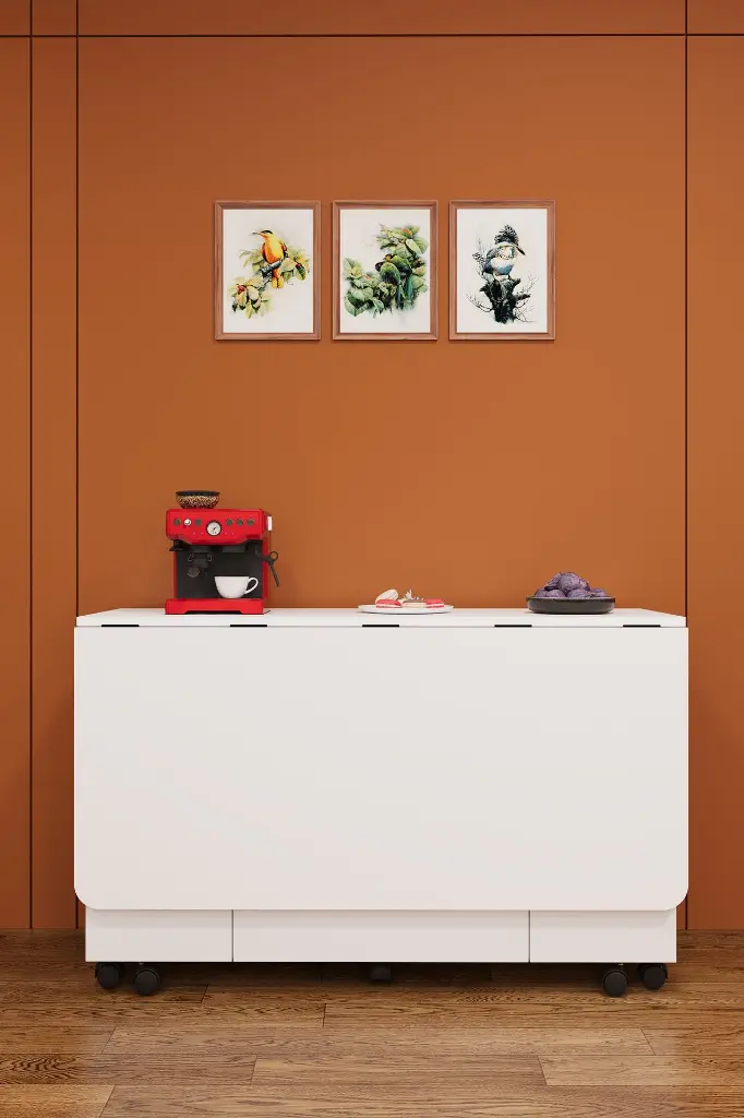 Katlanır Ada Mutfak Masası 4-6 Kişilik Tekerlekli Dolaplı 120 cm - MA-02 