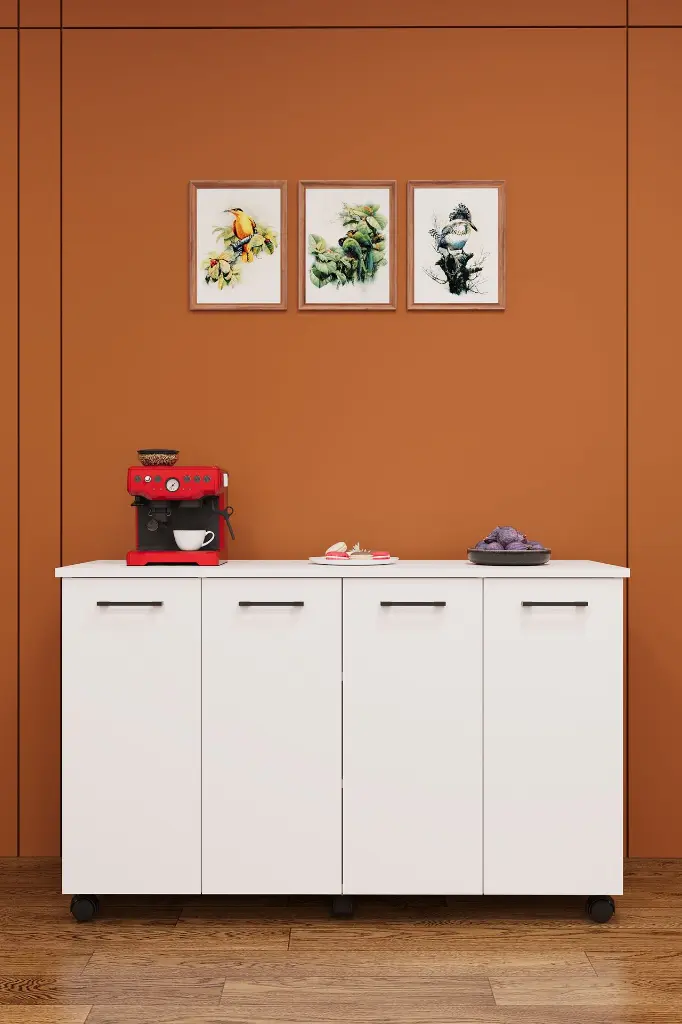 Katlanır Ada Mutfak Masası 4-6 Kişilik Tekerlekli Dolaplı 120 cm - MA-02 