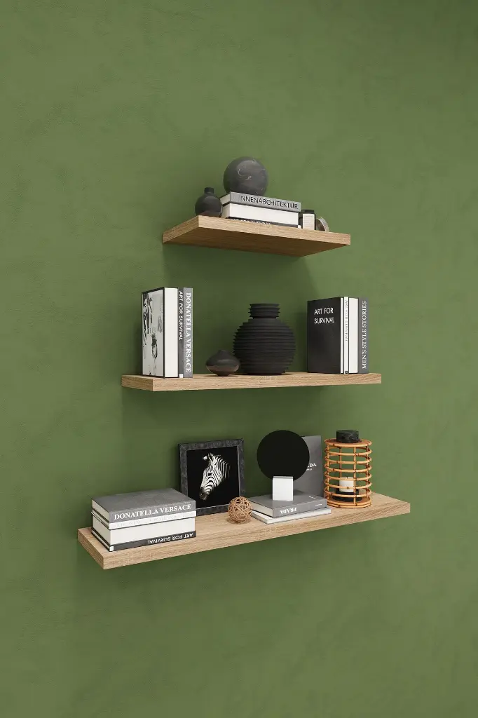 Duvar Rafı 3'lü Set 60 45 30 cm MDF Dekoratif Raf - DRF-02