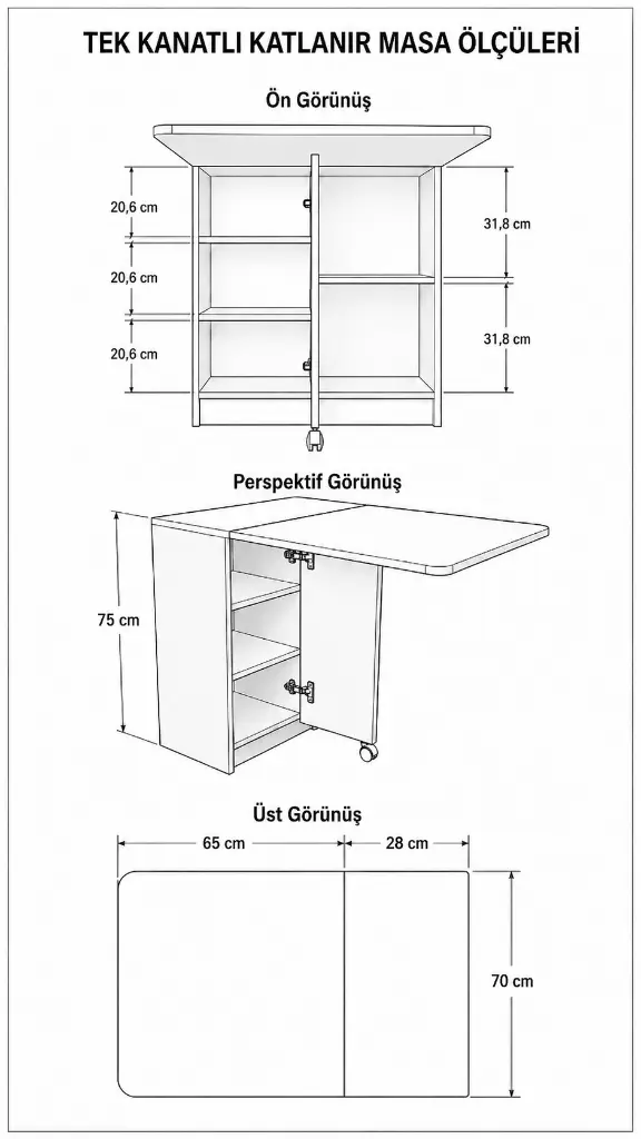 Beyaz Tek Kanatlı Katlanır Mutfak Masası 93 cm %100 MDFLAM KM-17