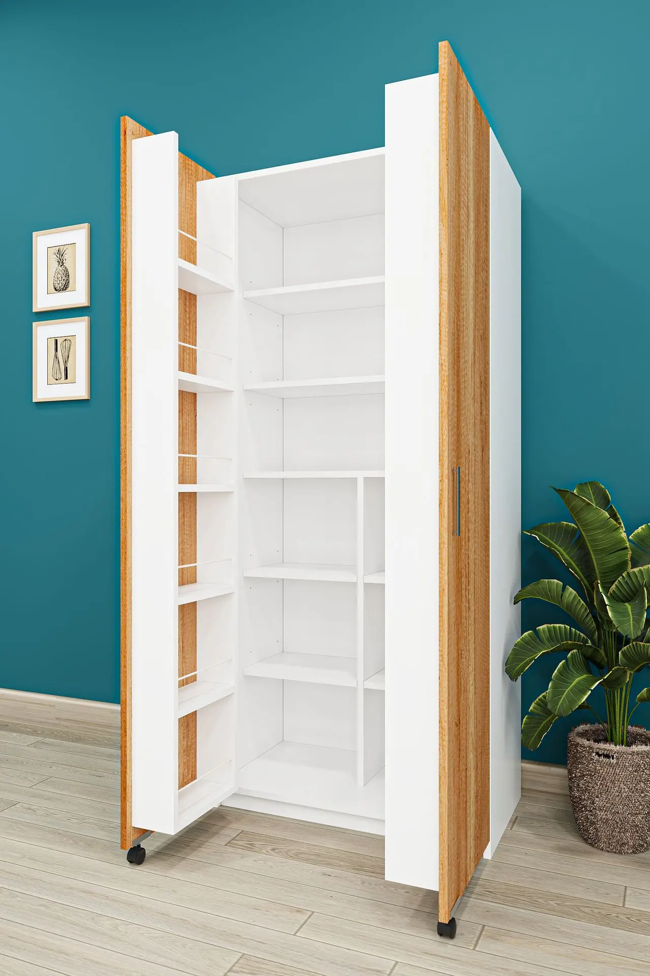Tekerlekli Büyük Petra Erzak Dolabı 180 cm %100 MDFLAM - MK-05 