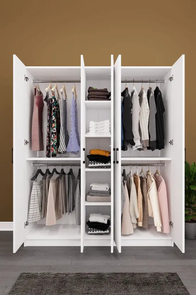 5 Kapaklı Gardırop 150x180 cm Kompakt MDFLAM Yatak Odası Gardırobu G-09