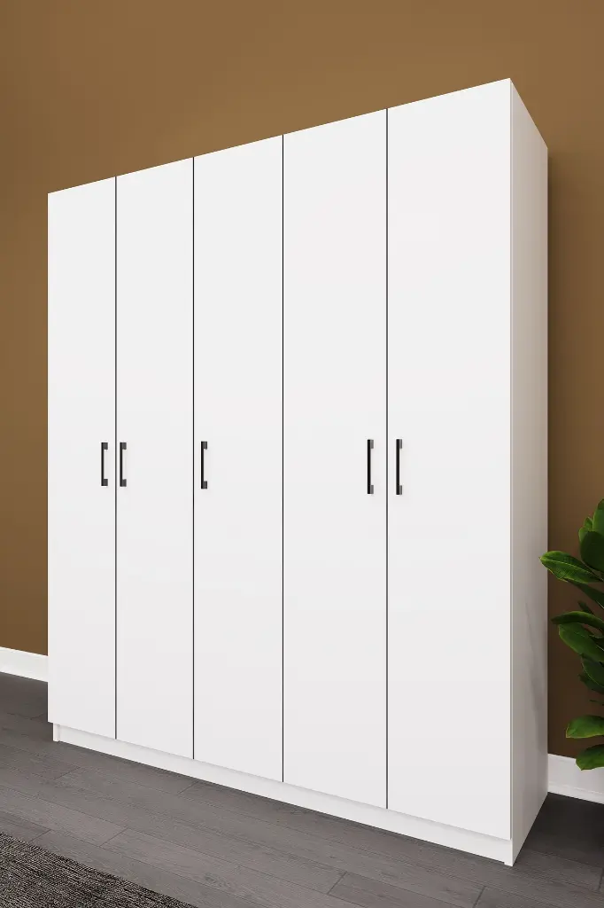 5 Kapaklı Gardırop 150x180 cm Kompakt MDFLAM Yatak Odası Gardırobu G-09