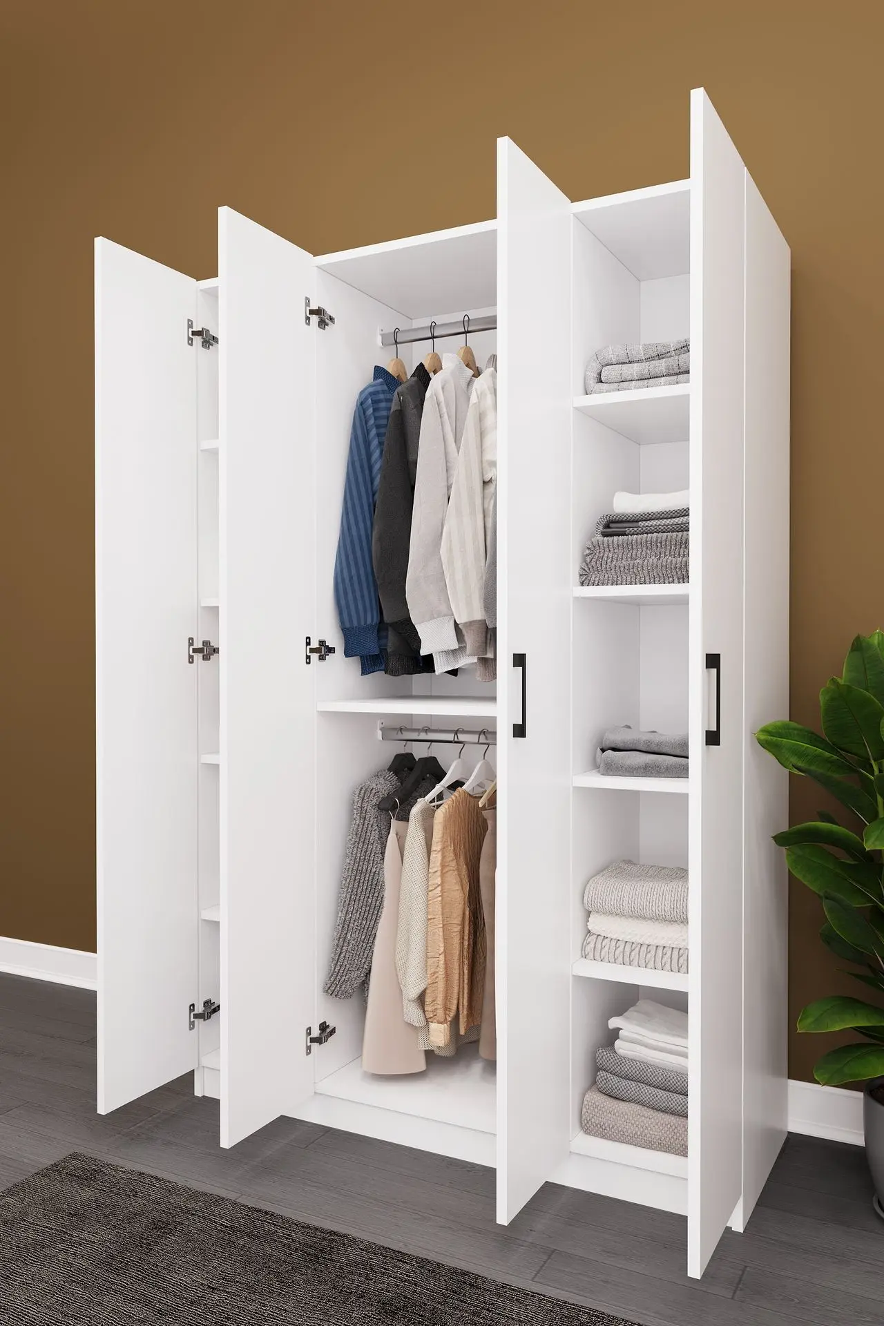 4 Kapaklı Gardırop 120x180 cm MDFLAM Yatak Odası Gardırobu G-08