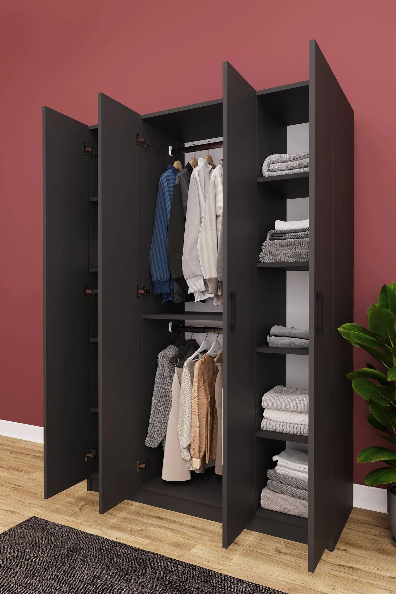 4 Kapaklı Gardırop 120x180 cm MDF Yatak Odası Gardırobu G-08
