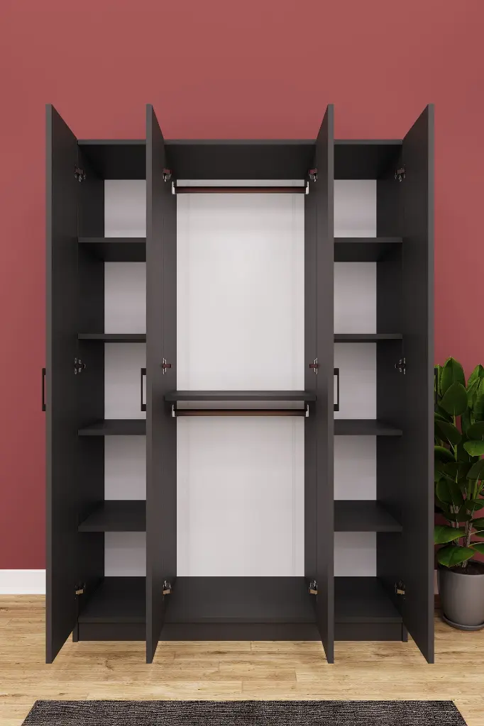 4 Kapaklı Gardırop 120x180 cm MDF Yatak Odası Gardırobu G-08