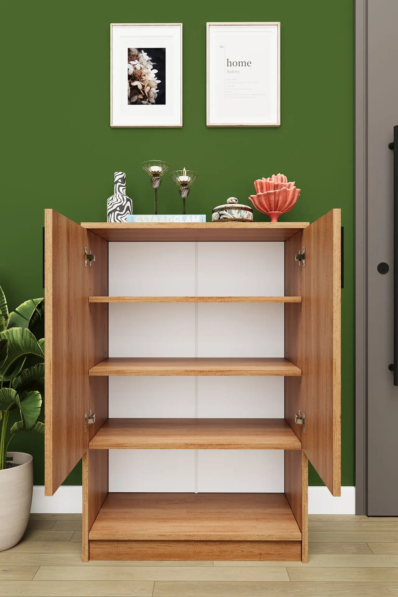 Petra 2 Kapaklı Ahşap Desenli Ayakkabılık Kapı Önü Ayakkabı Dolabı 71x105 cm - A-05