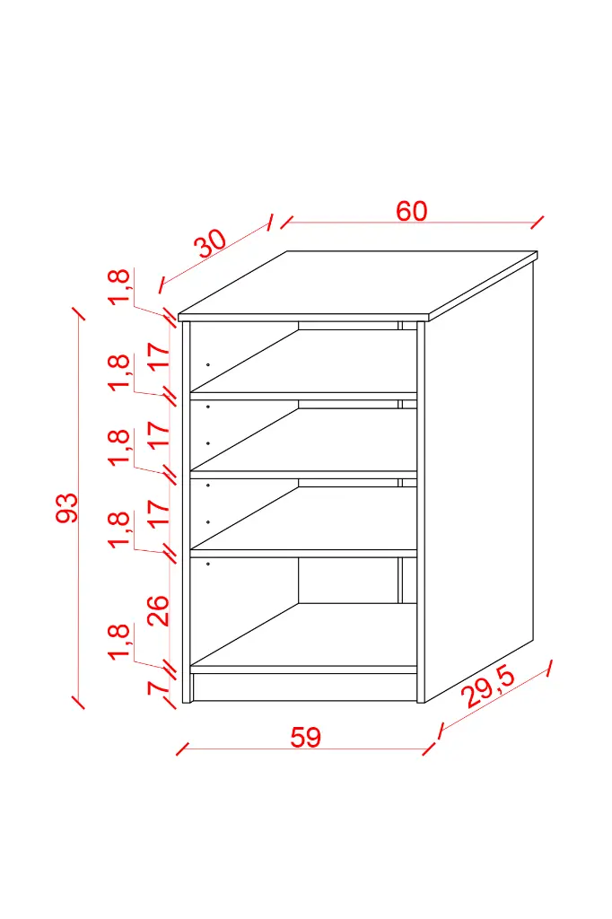 Ayakkabılık Açık Raflı 60 cm 4 Raflı Kapı Önü Ayakkabı Rafı - A-31