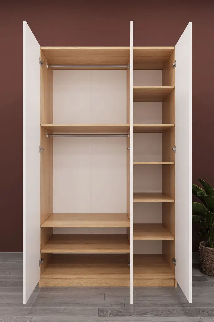3 Kapaklı Gardırop 120x208 cm Çift Askılıklı MDF Yatak Odası Gardırobu G-01