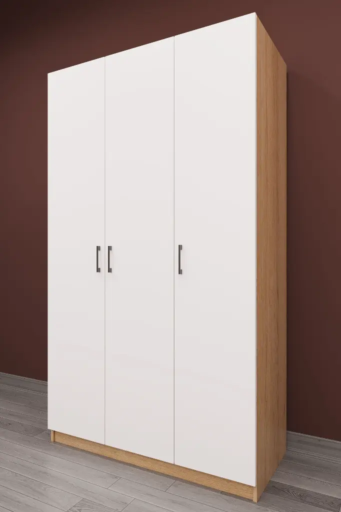 3 Kapaklı Gardırop 120x208 cm Çift Askılıklı MDF Yatak Odası Gardırobu G-01