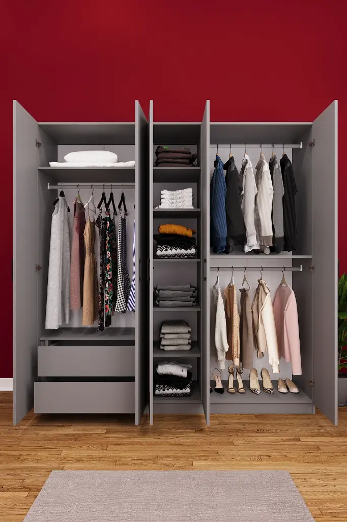 5 Kapaklı 2 Çekmeceli Aynalı Gardırop 200x208 cm MDF Yatak Odası Gardırobu G-04
