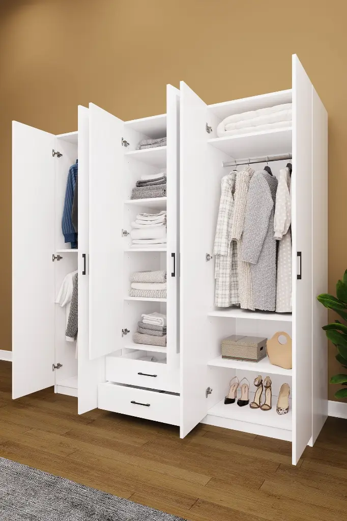 6 Kapaklı 2 Çekmeceli Aynalı Gardırop 240x208 cm Geniş MDFLAM Yatak Odası Gardırobu G05