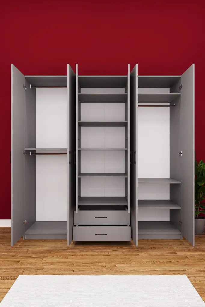 6 Kapaklı 2 Çekmeceli Aynalı Gardırop 240x208 cm Geniş MDF Yatak Odası Gardırobu G05