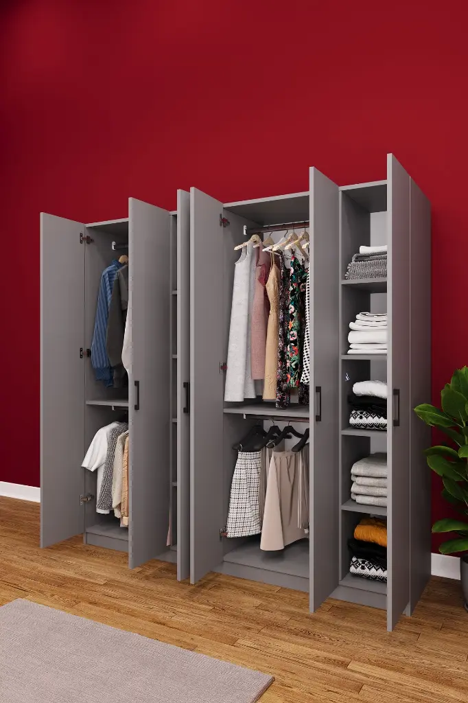 6 Kapaklı Gardırop 180x180 cm Kompakt MDF Yatak Odası Gardırobu G-06 