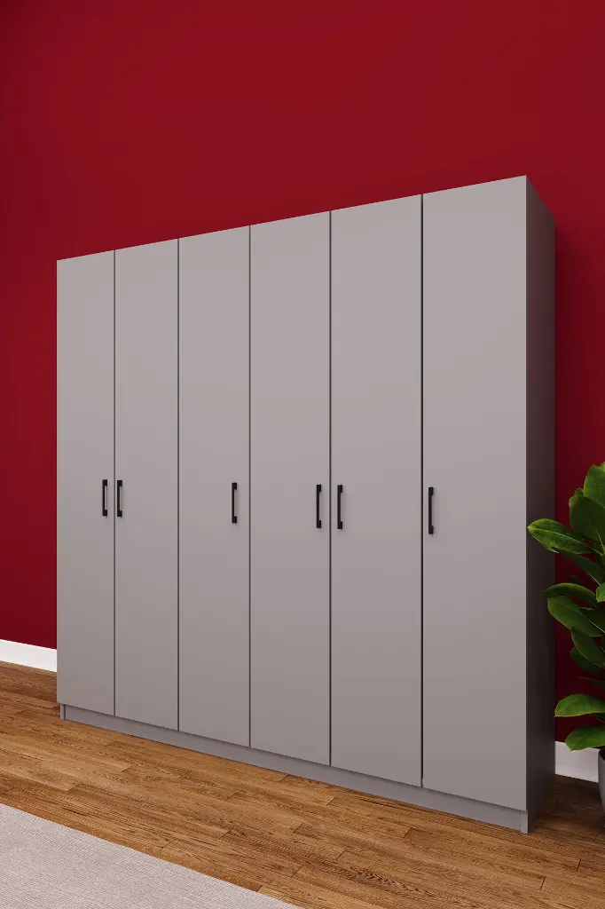 6 Kapaklı Gardırop 180x180 cm Kompakt MDF Yatak Odası Gardırobu G-06 