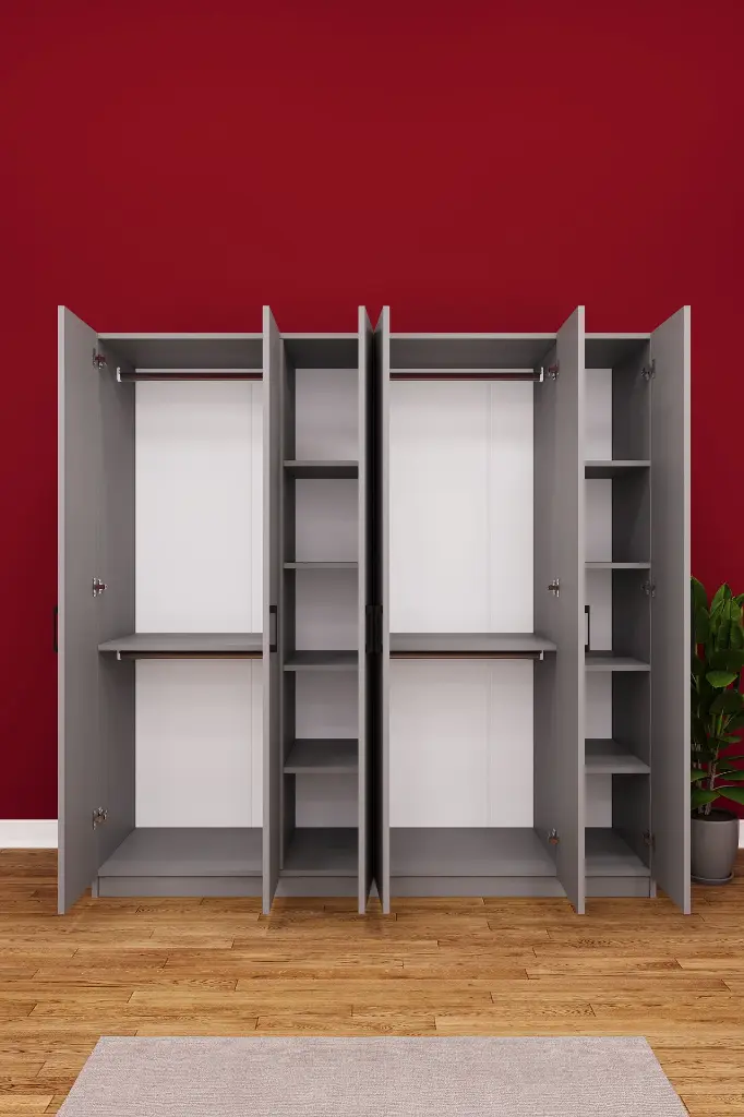6 Kapaklı Gardırop 180x180 cm Kompakt MDF Yatak Odası Gardırobu G-06 
