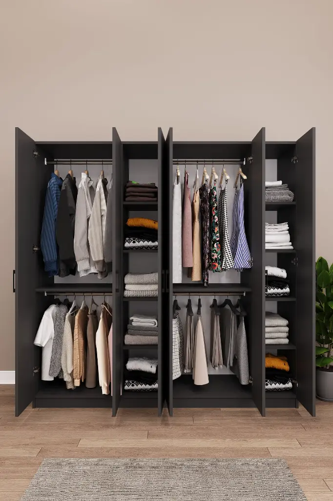 6 Kapaklı Gardırop 180x180 cm Kompakt MDF Yatak Odası Gardırobu G-06 