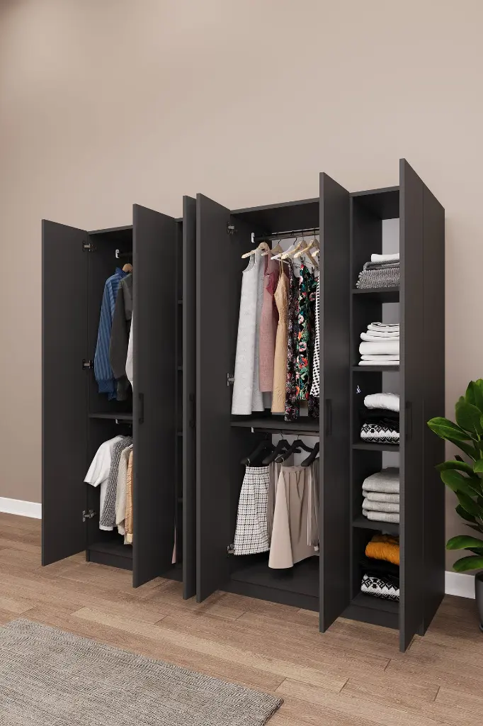 6 Kapaklı Gardırop 180x180 cm Kompakt MDF Yatak Odası Gardırobu G-06 