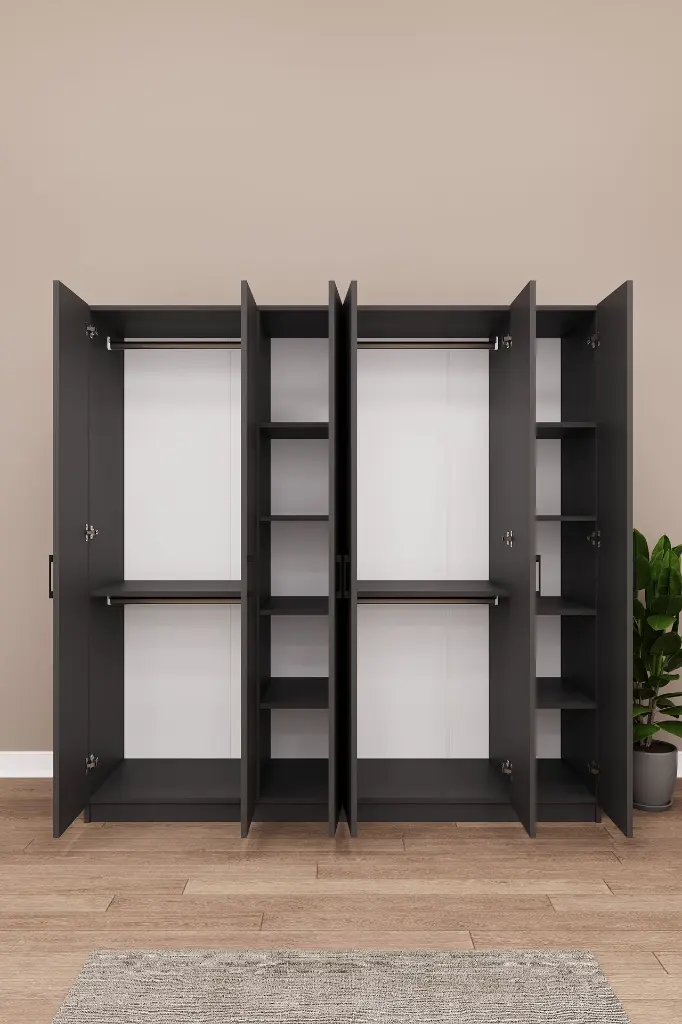 6 Kapaklı Gardırop 180x180 cm Kompakt MDF Yatak Odası Gardırobu G-06 