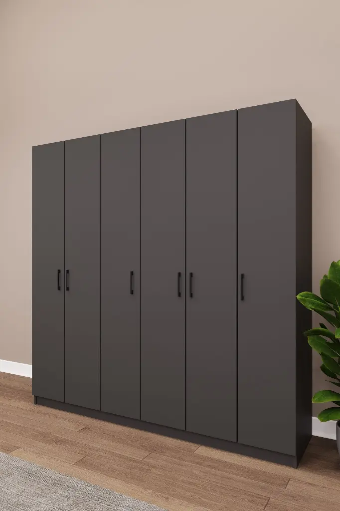 6 Kapaklı Gardırop 180x180 cm Kompakt MDF Yatak Odası Gardırobu G-06 