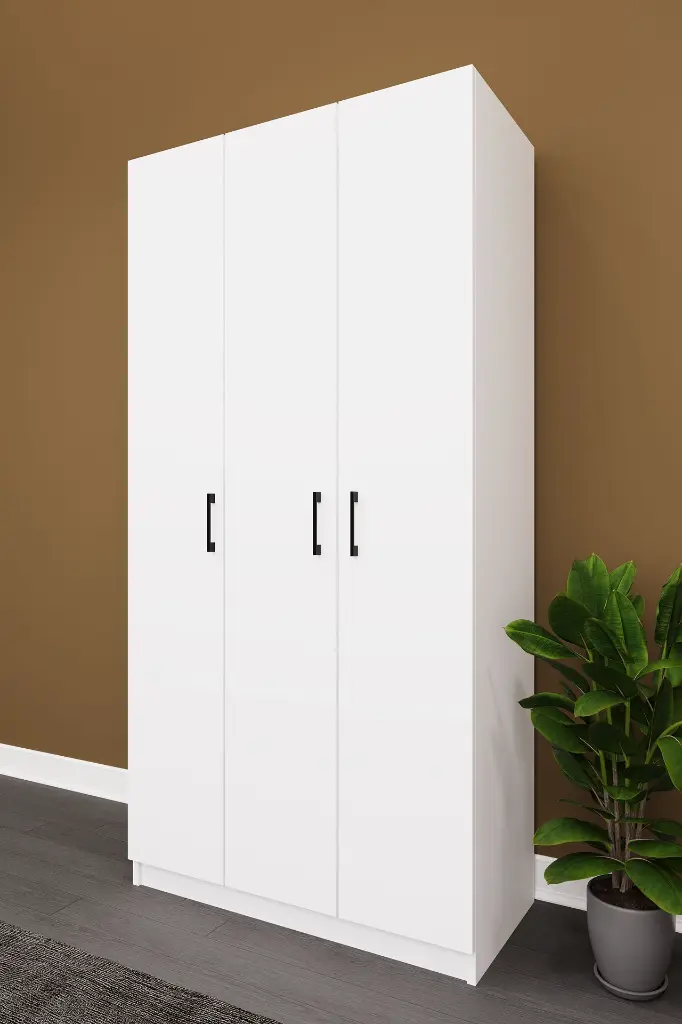 3 Kapaklı Küçük Gardırop 90x180 cm Dar Kompakt MDFLAM Yatak Odası Gardırobu G07 