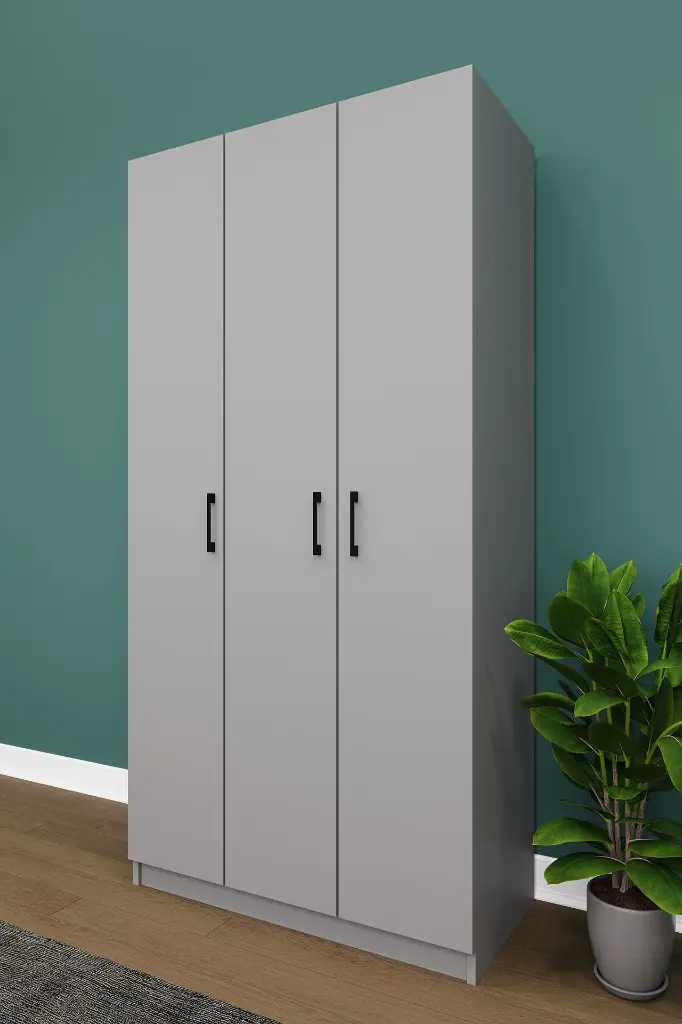 3 Kapaklı Küçük Gardırop 90x180 cm Dar Kompakt MDF Yatak Odası Gardırobu G07