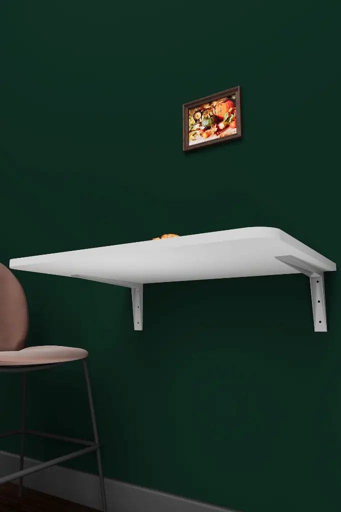 Duvara Monte Katlanır Masa Beyaz 68x50 cm Açılır Kapanır Mutfak Masası - DMM-09