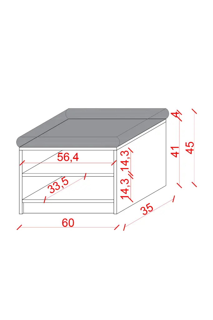 Ayakkabılık Oturma Minderli Puf Bank 2 Raflı Kapı Önü 60x35x45 cm - PUF-02