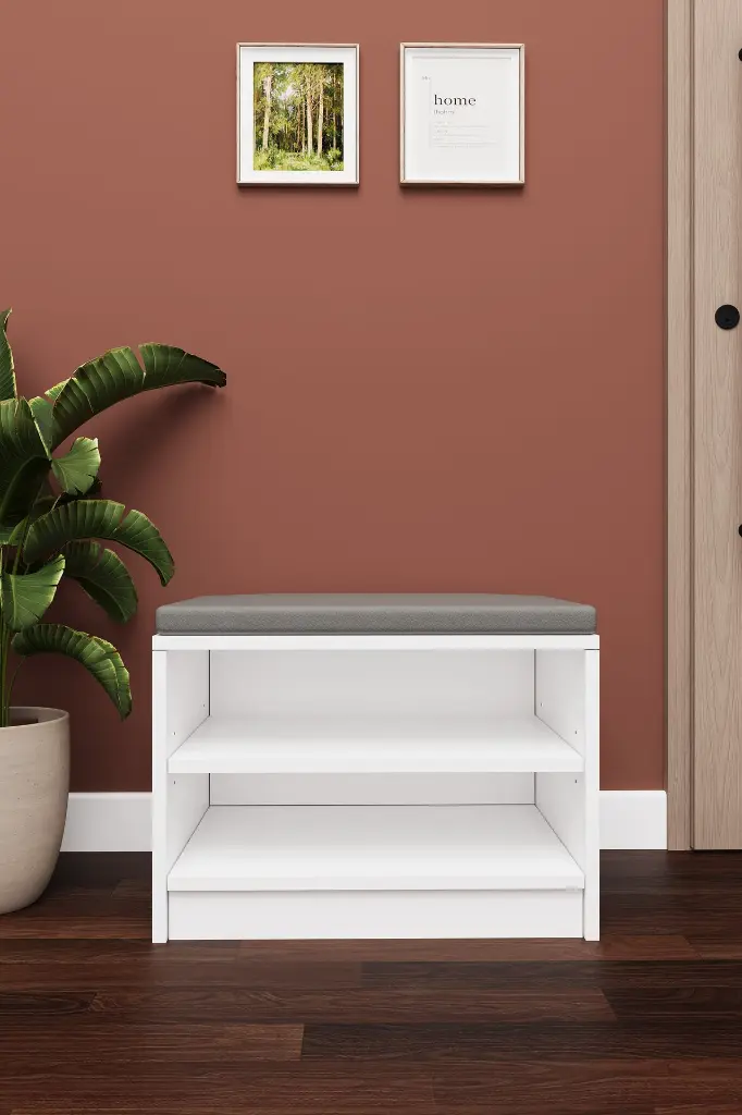 Ayakkabılık Oturma Minderli Puf Bank 2 Raflı Kapı Önü 60x35x45 cm - PUF-02