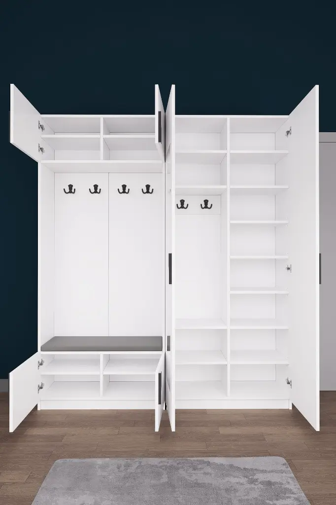 V-02 Aynalı Vestiyer ve Portmanto 180 cm Ayakkabılıklı Oturmalı