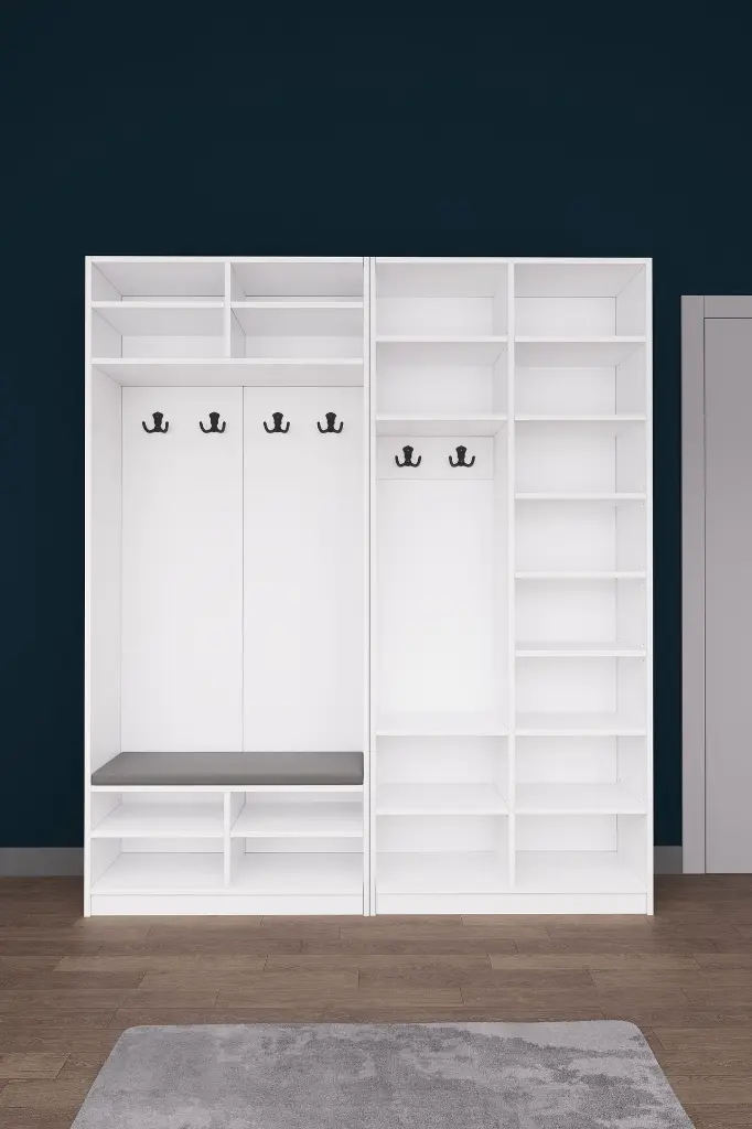 V-02 Aynalı Vestiyer ve Portmanto 180 cm Ayakkabılıklı Oturmalı