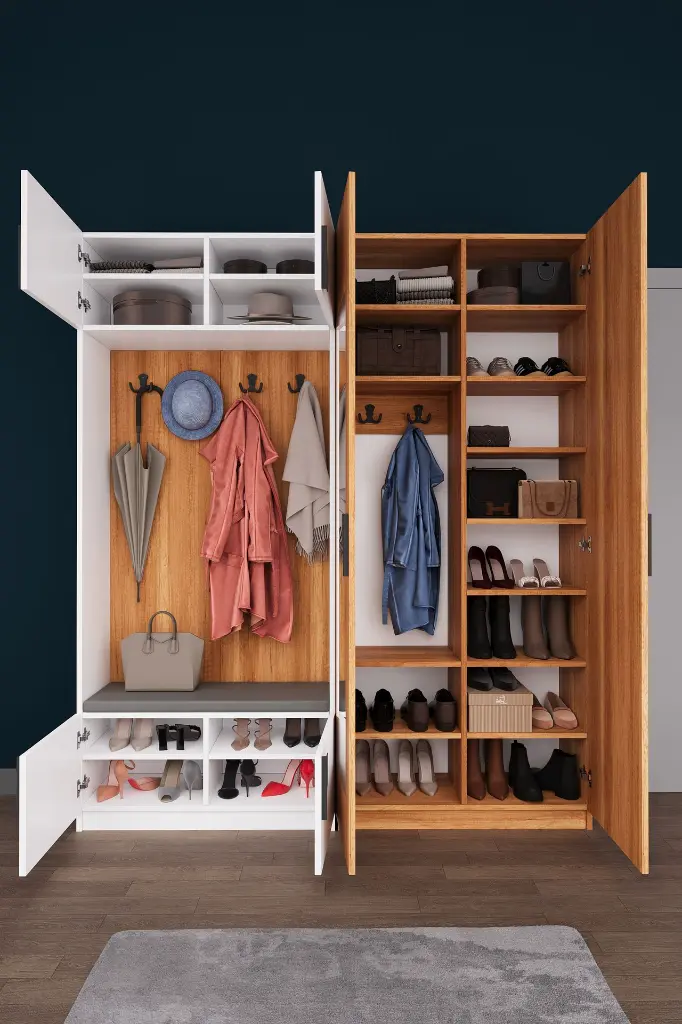 Aynalı Vestiyer ve Portmanto 180 cm Ayakkabılıklı Oturmalı V-02