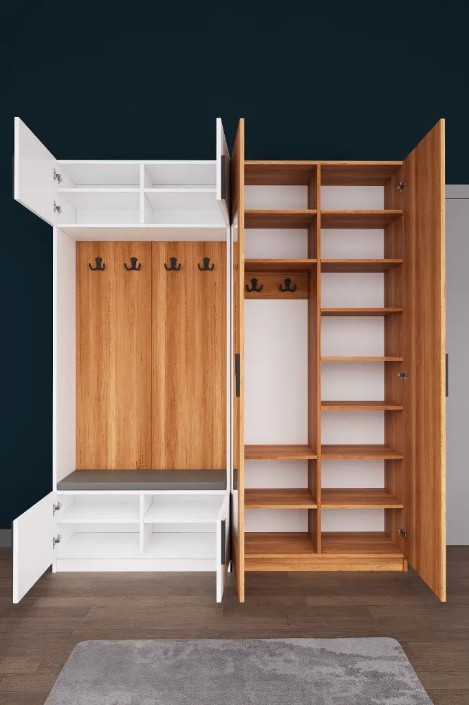 Aynalı Vestiyer ve Portmanto 180 cm Ayakkabılıklı Oturmalı V-02
