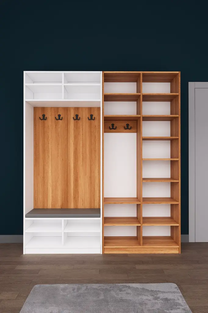 Aynalı Vestiyer ve Portmanto 180 cm Ayakkabılıklı Oturmalı V-02