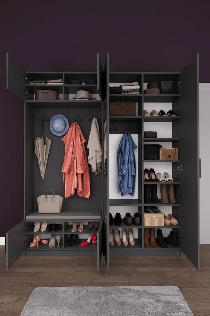 Aynalı Vestiyer ve Portmanto 180 cm Ayakkabılıklı Oturmalı V-02