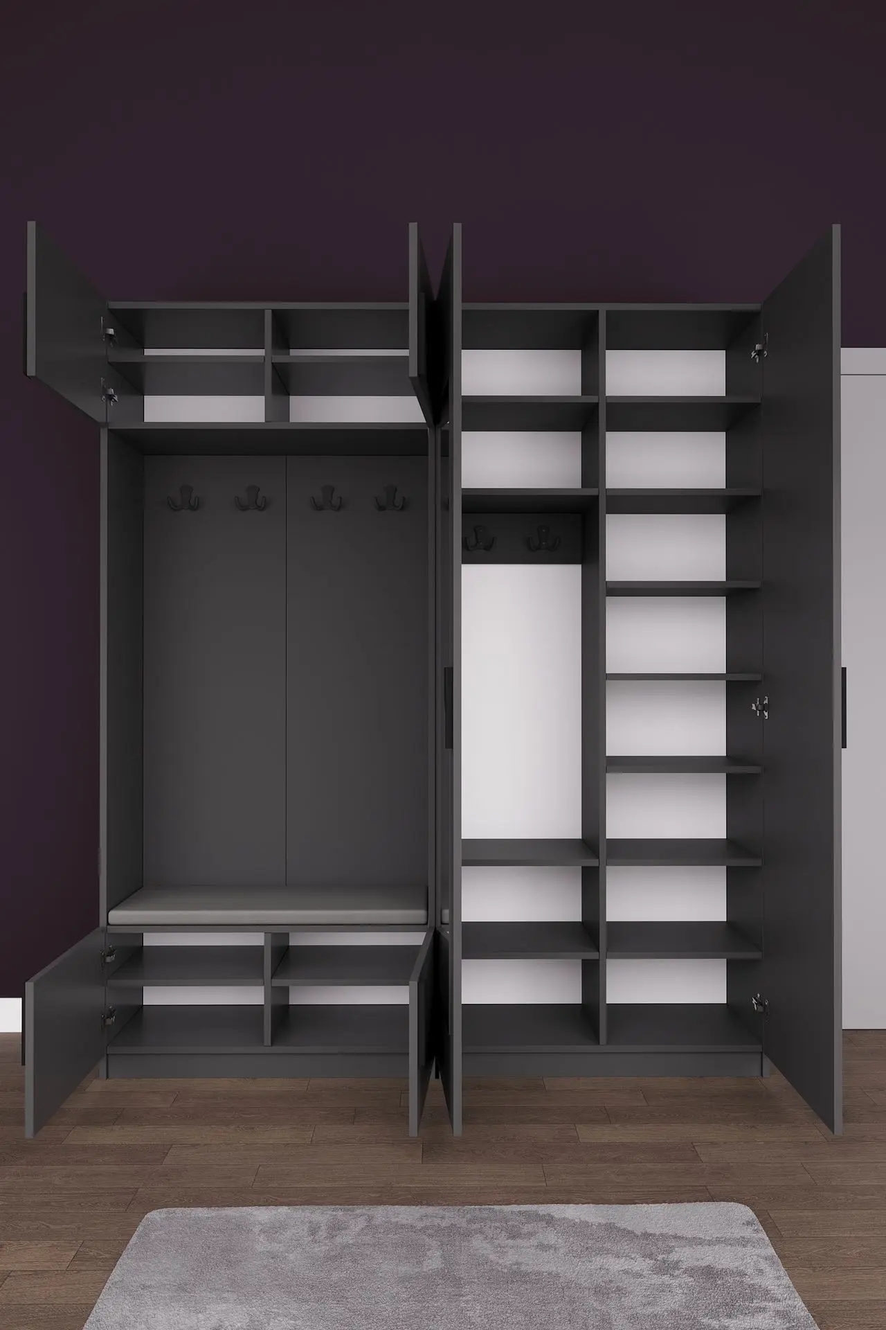 Aynalı Vestiyer ve Portmanto 180 cm Ayakkabılıklı Oturmalı V-02