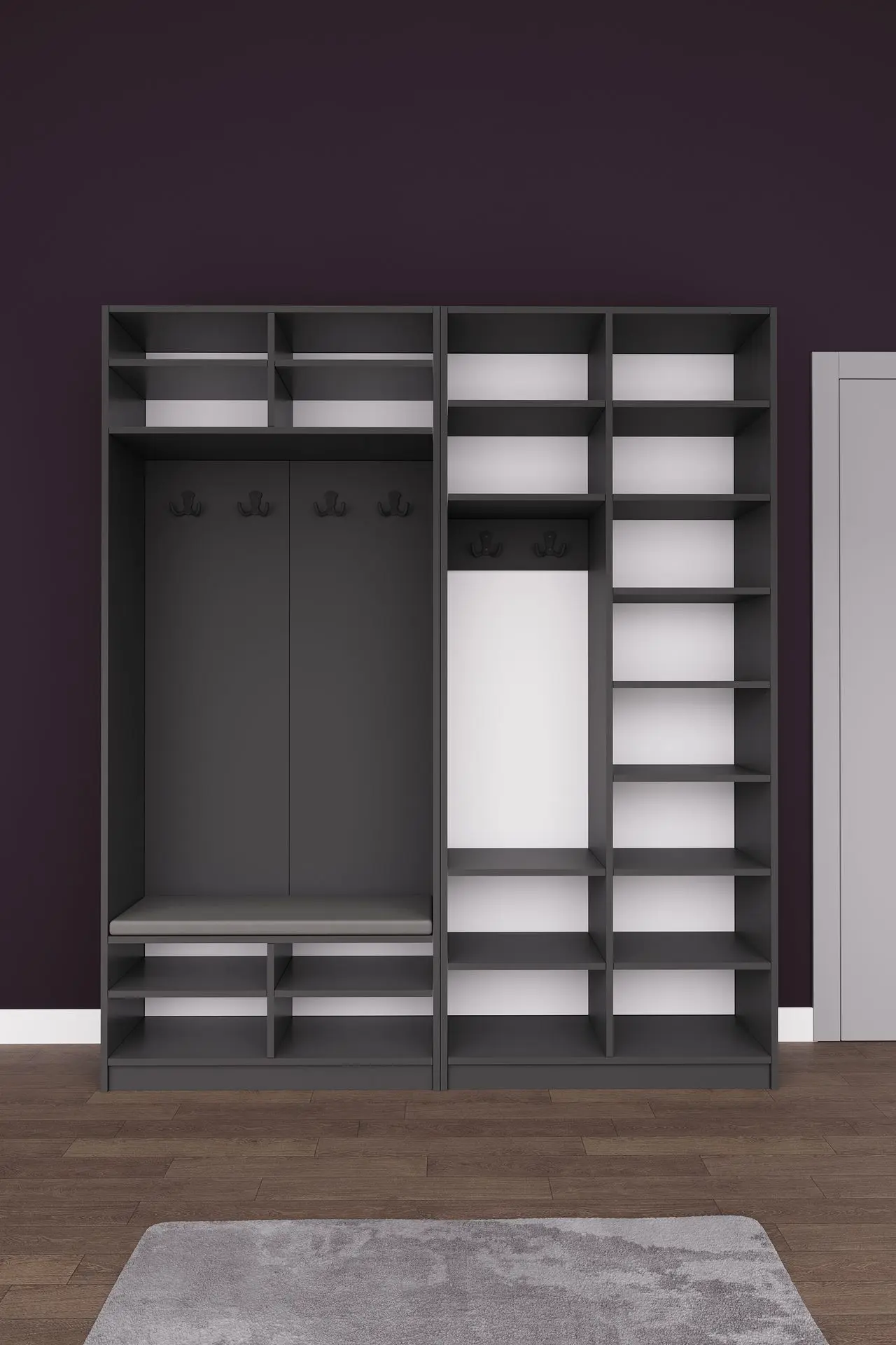 Aynalı Vestiyer ve Portmanto 180 cm Ayakkabılıklı Oturmalı V-02