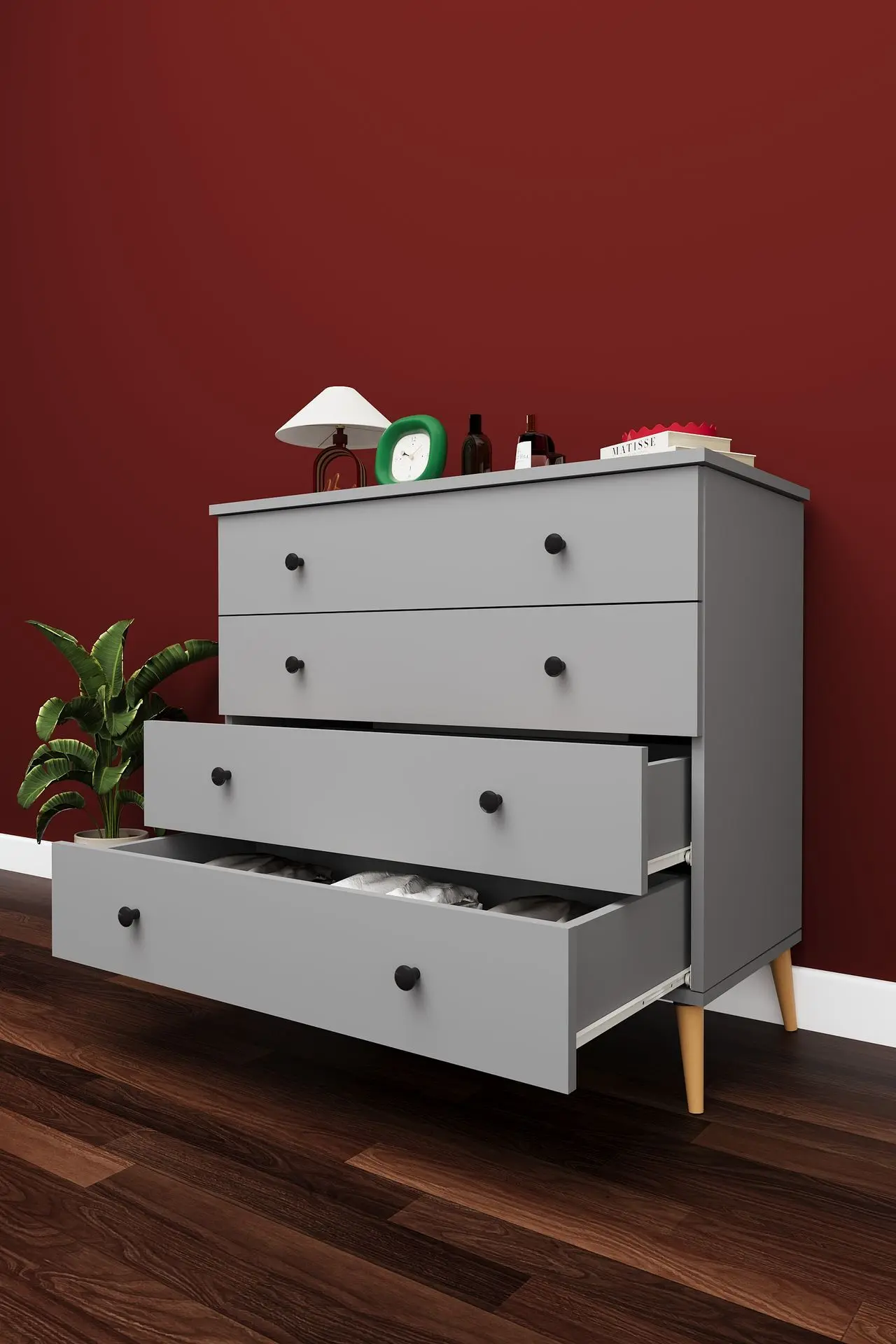 4 Çekmeceli Şifonyer 90 cm MDF Geniş Model - ŞF-02