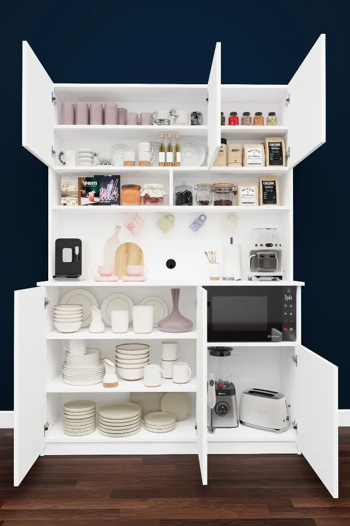 Modern Kahve Köşesi Dolabı 136 cm Mikrodalga Bölmeli %100 MDFLAM - KAHVE03 