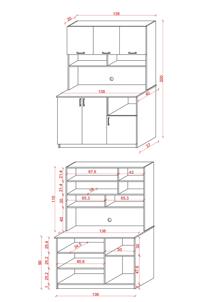 Modern Kahve Köşesi Dolabı 136 cm Mikrodalga Bölmeli %100 MDFLAM - KAHVE03 