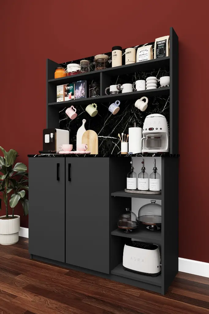 Kahve Köşesi Mutfak Dolabı 120 cm Çok Bölmeli %100 MDF - KAHVE02
