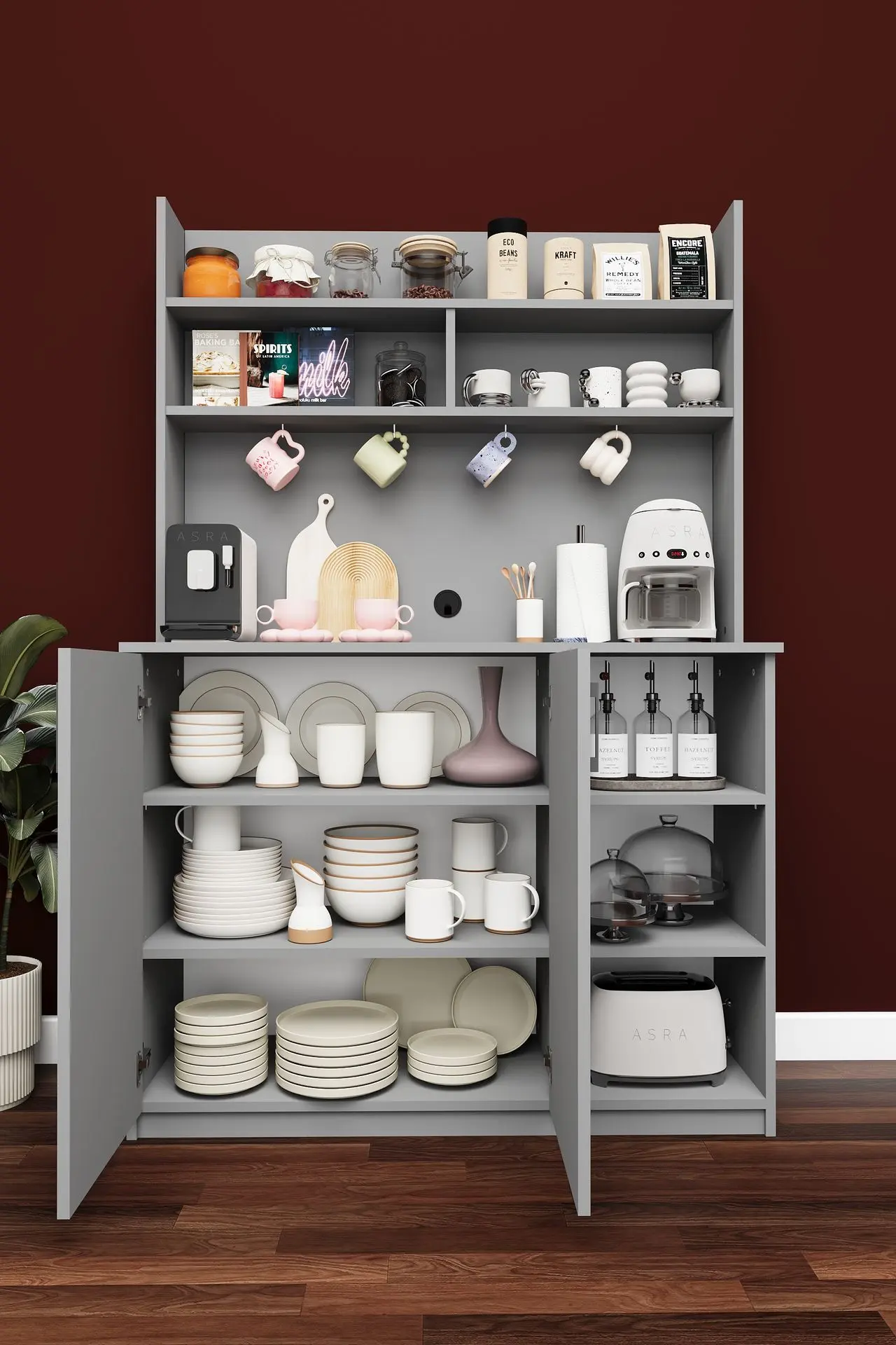 Kahve Köşesi Mutfak Dolabı 120 cm Çok Bölmeli %100 MDF - KAHVE02