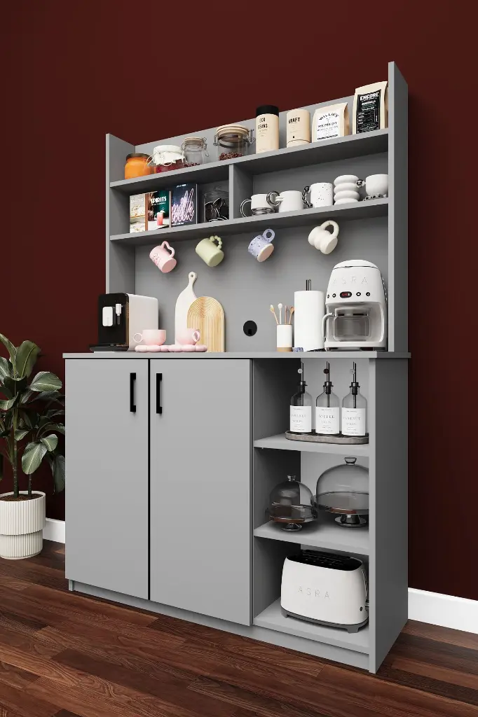 Kahve Köşesi Mutfak Dolabı 120 cm Çok Bölmeli %100 MDF - KAHVE02