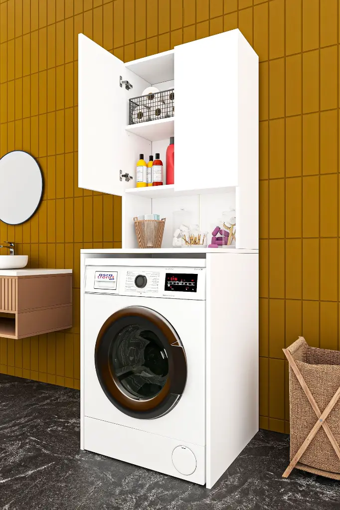 Çamaşır Makinesi Dolabı Kapaklı 2 Kapaklı 2 Raflı 65x190 cm - BD-01