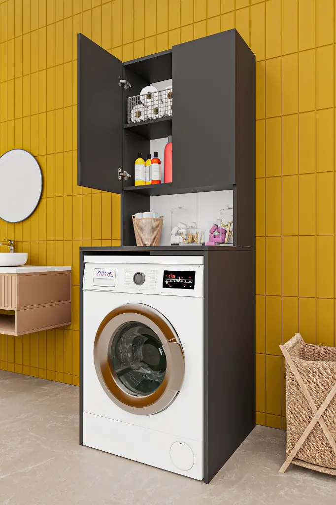 Çamaşır Makinesi Dolabı Kapaklı 2 Kapaklı 2 Raflı 65x190 cm - BD-01