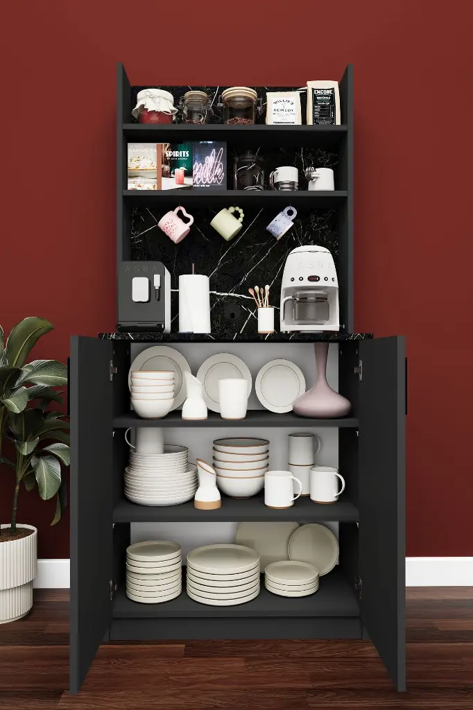 Kompakt Kahve Köşesi Dolabı 80 cm Küçük Mutfak %100 MDF - KAHVE01