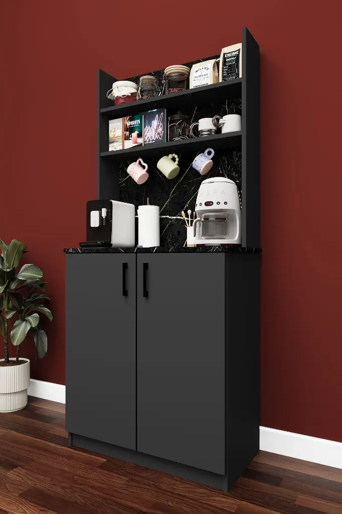 Kompakt Kahve Köşesi Dolabı 80 cm Küçük Mutfak %100 MDF - KAHVE01
