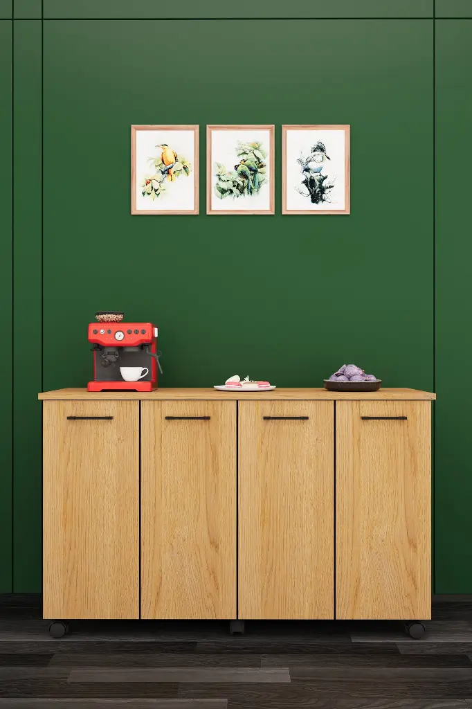 Katlanır Ada Mutfak Masası 4-6 Kişilik Tekerlekli Dolaplı 120 cm - MA-02 